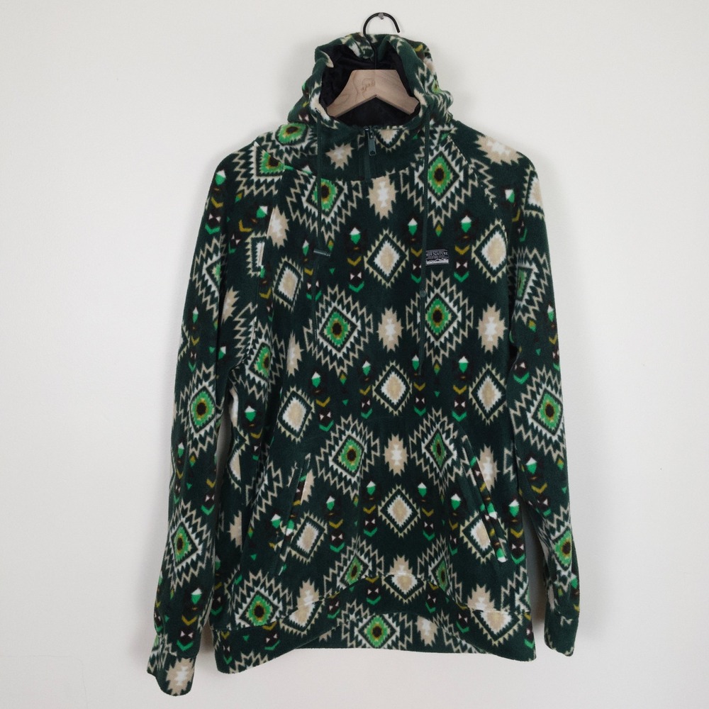 Free Nature Fleece Hoodie Mens Large Green Southwestern Quarter Zip Gorpcore